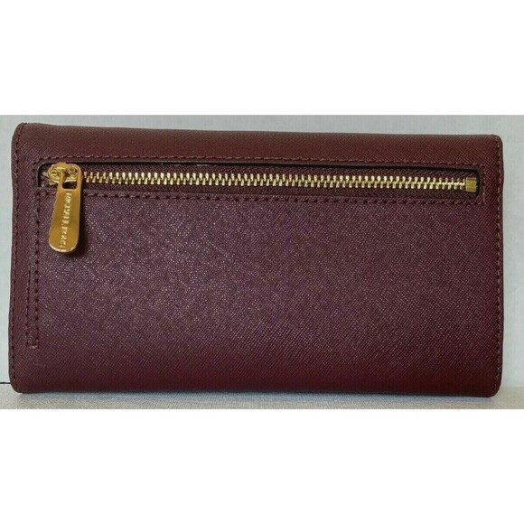 New Michael Kors Jet Set Travel Large Trifold Wallet Leather Merlot - Picture 3 of 5